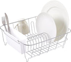 Sweet Home Collection Metal 2 Piece Dish Drying Rack Set Drainer with Utensil Holder Simple Easy to Use Fits in Most Sinks, 14.5" x 13" x 5.25", White
