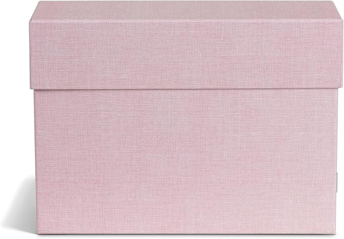 Bigso Lovisa Fiberboard Label Frame 12 File Storage Box - Paperwork Storage Box with Metal Label Holder - Durable Document Organizer with Flip Top Lid - 3.7in x 13in x 9.4 in - Melange Pink