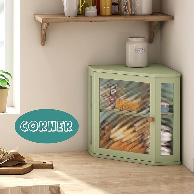 Corner Bread Box for Kitchen Countertop, Bamboo Wood Black Bread Box, Large Capacity Bread Storage Bin with Acrylic Wavy Door Panel