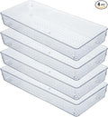Kingrol 4-Pack Clear Drawer Organizer Bins, 15 x 6 x 2 Inch Desk & Kitchen Drawer Dividers for Utensils, Makeup, Jewelry, Office, Craft Supplies - Durable & Non-Slip Storage Containers