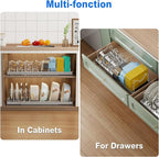 2 Pack Pots and Pans Organizer Under Cabinet, 22" Expandable Food Storage Container Lid Organizers with 9 Adjustable Dividers Pot and Pan Lid Holders Rack Inside Cabinet/Countertop(Gray)