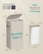 SONGMICS Laundry Basket, 26.4 Gal. Laundry Hamper, Easy Assembly, with Lid and Handles, Removable Liner, 16.5 x 12.6 x 29.5 Inches, Cappuccino Beige ULCB811LH01