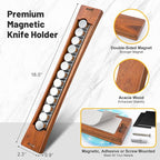 16 Inch Magnetic Knife Holder for Wall, Solid Acacia Wood Knife Magnetic Strip for Fridge, No Drill Wall Mount Knife Magnet Tool Bar, Wooden Knives Rack Block for Kitchen Utensil Organizer RV Storage
