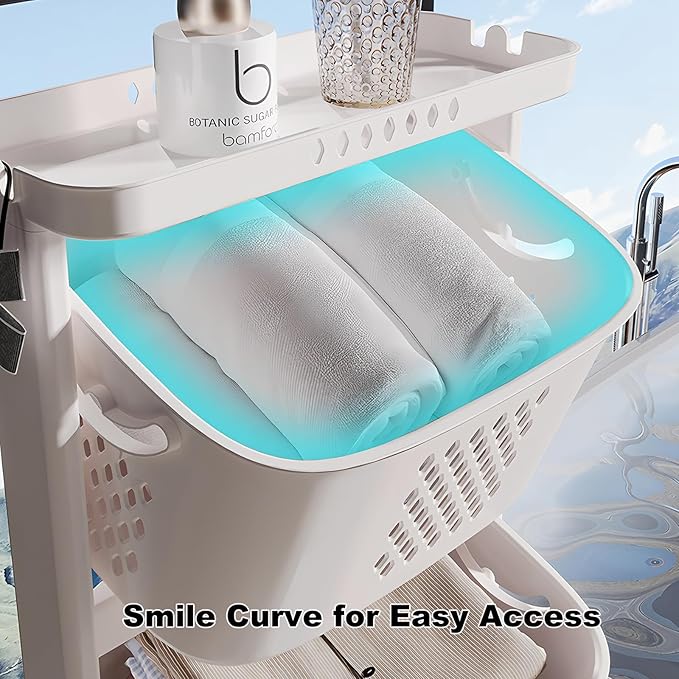 4 Tier Laundry Hamper Sorter, Vertical Rolling Laundry Storage Organizer Hamper Cart with Wheels for Kitchens Bathrooms Bedrooms Dorm