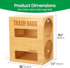 Extra Large Bamboo 2-in-1 Trash Bag Dispenser & Roll Holder – Fits Costco Kirkland & Members Mark Jumbo Rolls, Wall/Under-Sink/Cabinet Mountable, Dual-Slot Storage for 2 Rolls