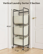 Moforoco Vertical Laundry Sorter 3 Section with Removable Bag, Laundry Hamper with Wheels, 120 L Rolling Laundry Baskets organizer for Bathroom, Apartment, Dorm Room, Beige