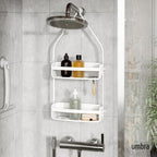 Umbra Flex Hanging Shower Caddy with 2 Shelves, Bathtub Shelf and Bathroom Organizer, White