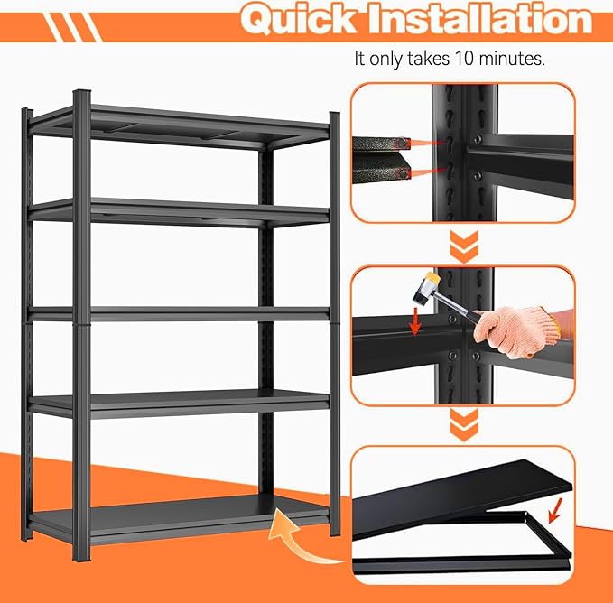Metal Shelf Adjustable Garage Shelving Unit 3000 LBs Storage Shelves Heavy Duty, 5 Tier Industrial Storage Racks Utility Shelf Organiazation for Tools Garage Basement Warehouse 39.4"W*15.8"D*63"H