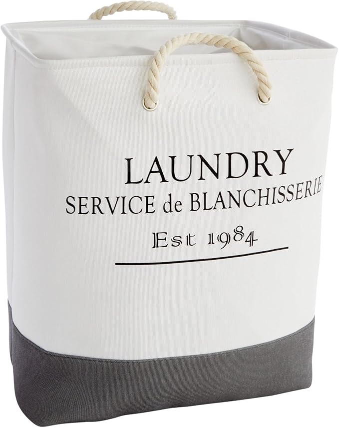 Okuna Outpost Canvas Laundry Hamper - Space-Saving Collapsible Basket - Farmhouse Laundry Basket - Dry Cleaning Tote for Delicates - White, 12 x 16 x 19.2 in, 60L