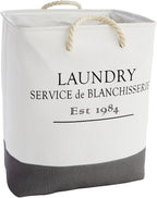 Okuna Outpost Canvas Laundry Hamper - Space-Saving Collapsible Basket - Farmhouse Laundry Basket - Dry Cleaning Tote for Delicates - White, 12 x 16 x 19.2 in, 60L