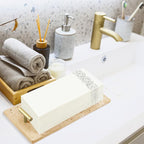 LemonRoad Guest Towel Holder Tray for Bathroom Travertine Napkin Tray 10.6 x 4.5 Inches Bathroom Hand Towel Holder, Stone Tissue Box Organizer with Handles, Decorative Display for Vanity Kitchen