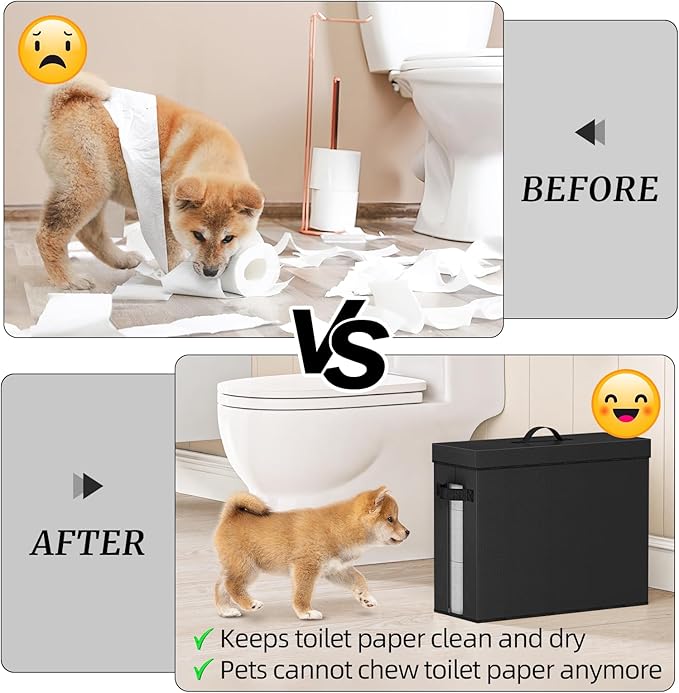 Bathroom Toilet Paper Storage with Lid - for Up to 12 Rolls | Storage Bins with Lids for Towel or Yarn | Free Standing | Foldable | Moisture Resistant | Clear Plastic Window | Black | 2 Pack