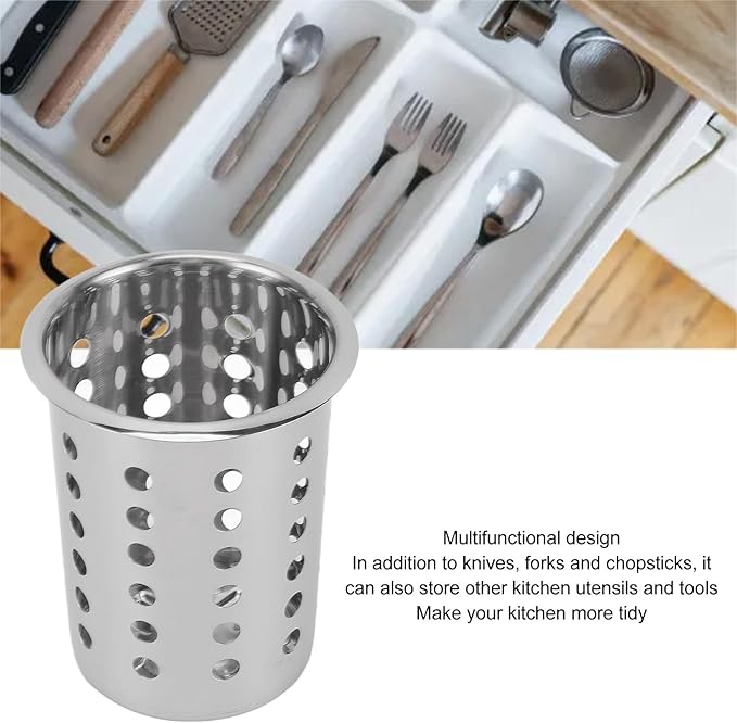 Tyenaza Stainless Steel Utensil Holder, Multipurpose Large Capacity Kitchen Utensil Holder,Utensil Crocks Organizer for Forks, Spoons, Knives, Kitchenware(with Holes)