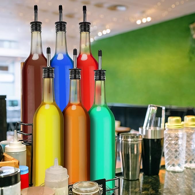 Maxdot 8 Pcs Long Neck Bottle with Pourer 750ml Glass Liquor Bottle juice Pour Bottles Syrup Bottles Glass for Home Wine Liquor Juice Making Wedding Anniversary Party