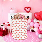 QUEENLALA Large Storage Basket,Laundry Hamper/Bathroom/Home Decor/Collapsible Round Storage Bin,Boys and Girls Hamper/Boxes/Clothing(Round-Pink Heart)