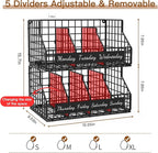 Egg Holder Countertop with 5 Dividers & Labels, 2 Tier Stackable Chicken Egg Baskets for Gathering Fresh Eggs, Egg Organizer for Countertop/Wall-Mounted, Black
