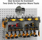 CCCEI Modular Power Tool Organizer Wall Mount Charging Station, Grey 6 Drills Holder with 8 Plug Power Strip 6FT, Garage Drill Battery Heavy Duty Metal Shelf, Utility Rack with Hooks, Side Storage.