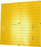 Wall Control Kitchen Pegboard Organizer Pots and Pans Storage Rack Organization Kit with Yellow Pegboard and White Accessories