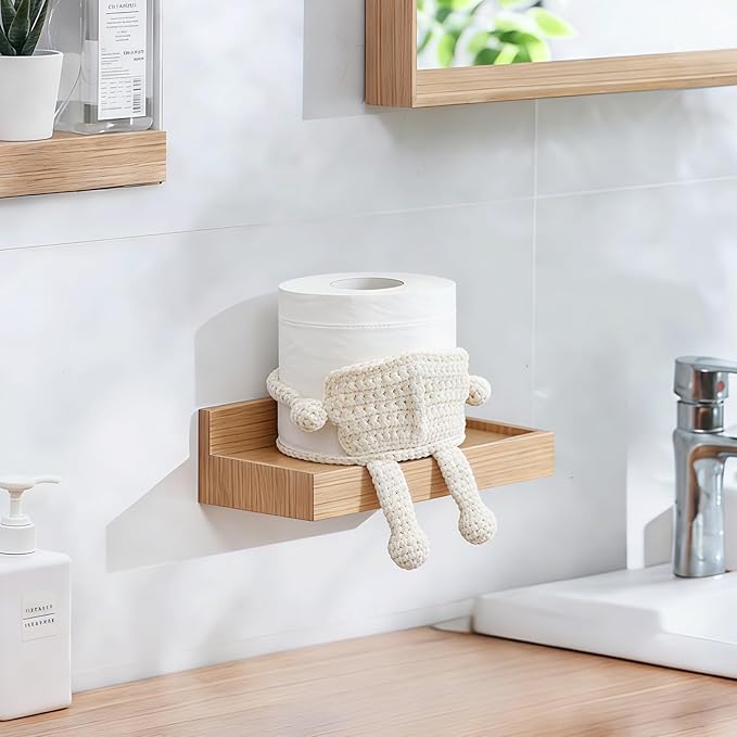 Crochet Toilet Paper Holder, Funny Toilet Paper Holder Free Standing Bathroom Set, Tissue Paper Storage, Cute Bathroom Decor (White)