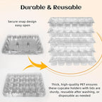 24 Count x 10 Sets Plastic Cupcake Containers, Durable and BPA-Free Cupcake Holder with Lid for Easy Transport Storage, Stackable Clear Cupcake Carriers, Reusable Dessert Boxes