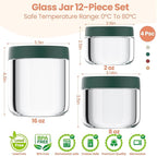 12Pack Overnight Oats Containers with Lids, 16oz, 8oz & 4oz Glass Jars with Airtight Lids, Wide mouth Mason Salad jars, Glass Food Storage Containers for Yogurt Chia Pudding Snacks Cereal & Spices