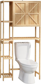 Bamboo Over The Toilet Storage, Above Toilet Organizer Storage Shelf Stand, Tall Freestanding Behind Toilet Rack, Tiered Bathroom Space Saver Shelving, Easy Assembly (Natural)