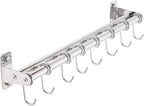 DSEAP Pot Rack - Pots and Pans Hanging Rack with 8 Hooks, Double Bars, Wall Mounted, Chromed