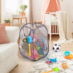 BATTOO Deluxe Strong Mesh Pop up Laundry Hamper Basket with Side Pocket Foldable Hamper for Laundry Room, Bathroom, Kids Room, College Dorm or Travel Grey + White