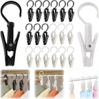 VinBee 20 PCS Laundry Hooks with Clips Super Strong Plastic Home Travel Swivel Hanging Hanger Closet Organizer Clamps Socks Boot Bras Towels for Bathroom Wardrobe Kitchen - 4.3 Inches (Black+White)