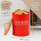 D'Lifeful Farmhouse Airtight Cookie Jar with Bamboo Lid - Kitchen Counter Storage Container for Cookies or even Candy (Red, Small Size (6.5" x 5.25"))