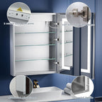 ExBrite LED Lighted Bathroom Medicine Cabinet with Mirror, 24 x 30 Inch, Recessed or Surface Mount, Anti-Fog, Stepless Dimming, Color Temperature Adjustment, 2 Outlets, Storage Shelves, Right Hinge