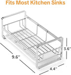 HULISEN Large Sponge Holder, 304 Stainless Steel Kitchen Soap Dispenser Caddy Organizer, Countertop Soap Dish Rack Drainer with Removable Drain Tray, not Including Dispenser and Brush, Silver