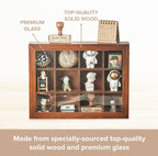 Mini Clear Display Wood Cabinet with 12 Slots - 10" x 15.5" Collectibles Display Case - Wooden Floating Shelves for Display & Home Decor - Vintage Style Wood Cubby Shelf with Front Clear Cover