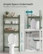 Over the Toilet Storage, 3-Tier Bamboo Bathroom Organizer with Adjustable Shelf, Space-Saving Rack, 66.9" Tall (Green)