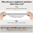 SPECILITE 50ft 304 Stainless Steel Garden Hose Metal, Heavy Duty Water Pipe with Nozzles for Yard, Outdoor - Flexible, Never Kink & Tangle, Puncture Resistant (Sliver)