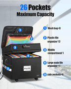 DEEGO Rolling File Box, Fireproof Document Box with Wheels Multi-Layer Water-Resistant File Organizer Portable file Cabinet Document Safe filing box for Home Office for Hanging Letter/Legal Folder
