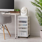 IRIS USA Plastic Drawer Storage Organizer Rolling Cart, 2-Pack, with Wheels Casters, 3-Drawers, for Classroom Art Craft Supplies Dresser Closet Bathroom Laundry Room, White/Clear