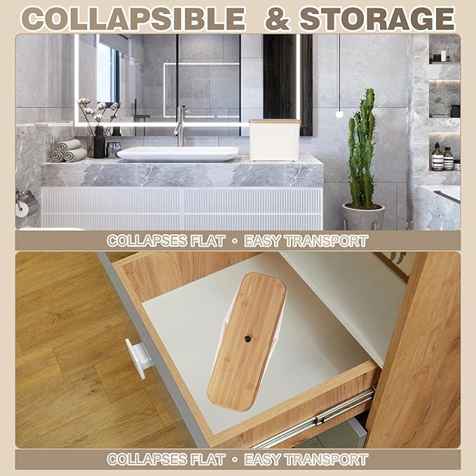 SOLY Slim Toilet Paper Storage Basket with Lid - Stackable & Foldable Organizer for 12 Mega Rolls, Waterproof Bathroom Storage, Beige