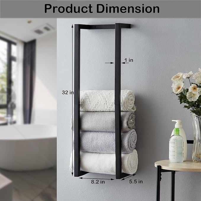 Towel Rack for Rolled Towels, Towel Rack for Bathroom,Wall Mounted Metal Bathroom Organizer, Bath Towel Holder Wall for Modern Small Space Bathroom Towel Storage (White)