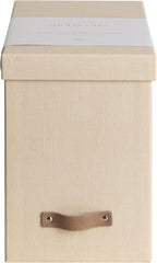 Bigso John File Box - File Storage Box and File Organizer for Important Paperwork - Durable Hanging File Box with Lid and Leather Handle - 7.36 in x 13.26 in x 10.51 in - Cream