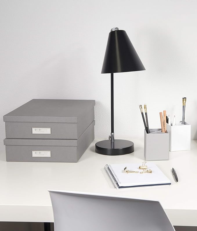 Bigso Oskar Fiberboard Label Frame Document Letter Box - File Organizer Box for Important Paperwork - Document Storage with a Lid & Metal Label Window - 3.3 in x 10.2 in x 13.8 in - Grey