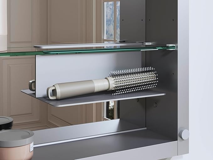 Kohler 35570-NFC-NA Verdera® Medicine Cabinet Mirror, Rectangular Design, Mirrored Interior, Adjustable Glass Shelves, Rustproof, 22 in. W x 34 in. H, Anodized Aluminum