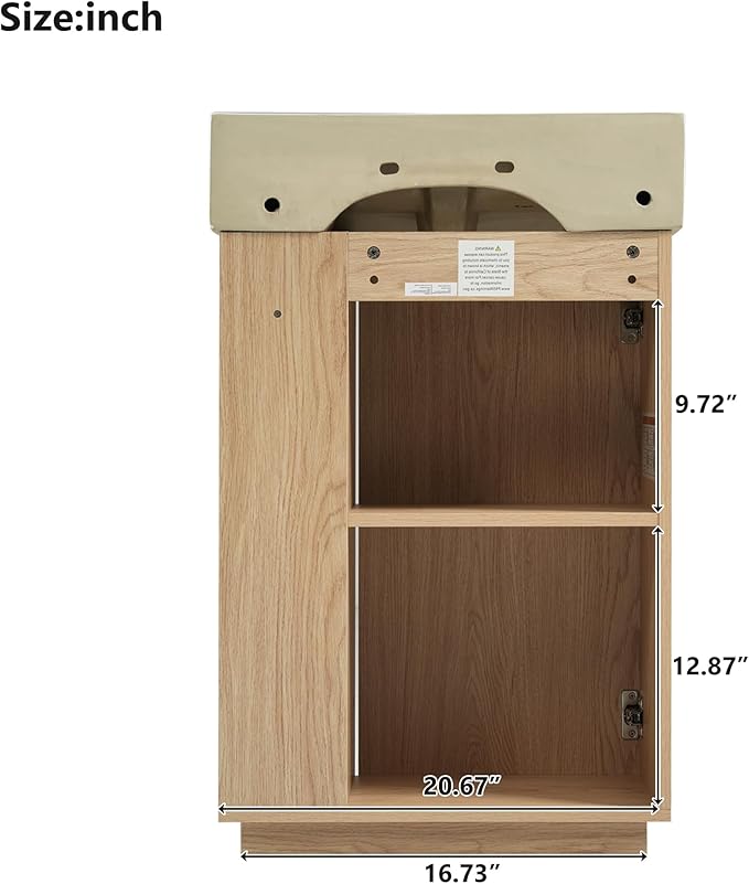 21.6" Small Fluted Bathroom Vanity with Sink,Soft Closing Doors and Storage Shelves,Natural Wood Single Bathroom Sink Cabinet Combo Freestanding, Natural Wood