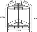 2 Tier Floor Standing Corner Shower Caddy Organizer Shelf with Hooks, Bathroom Shelves Stand Rack, Matt Black