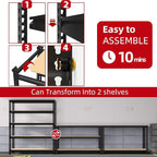 5-Shelf Heavy Duty Shelving - Adjustable Garage Storage Shelves, Metal Utility Storage Racks for Warehouse Pantry Basement Kitchen, Garage Organizers Shelf Unit, Black