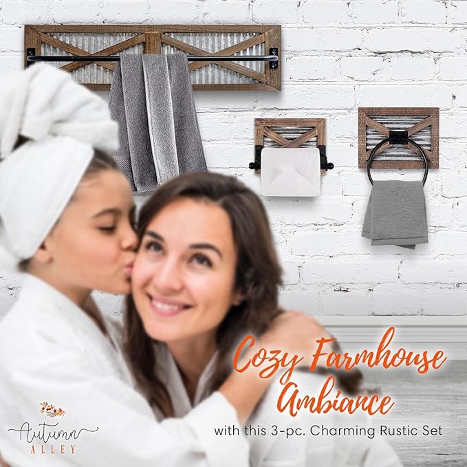 Autumn Alley Farmhouse Rustic Towel Rack Holder - Wood Towel Rack - 24" - Farmhouse Bathroom Hardware for Rustic Bathroom and Country Kitchen Style Décor - Wall Mounted, Western Accessories