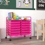 GOFLAME 12-Drawer Rolling Storage Cart, Multifunctional Art Craft Organizer Cart, Mobile Utility Storage Cart with Removable Drawers & Lockable Wheels, Craft Cart for Home Office School, Hot Pink