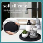 Silicone Bathroom Tray Round Vanity Tray Decorative Soap Holder Kitchen Countertop Organizer Coffee Table Decor for Candle, Perfume, Plant, 12 Inch, Black