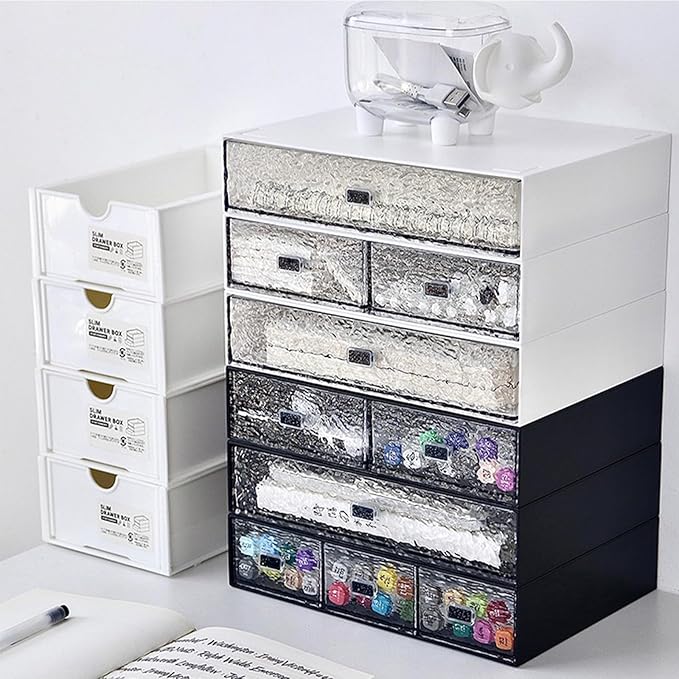 Desktop drawers, stackable plastic drawers, stationery and office supplies (Black, 3 Compartment)