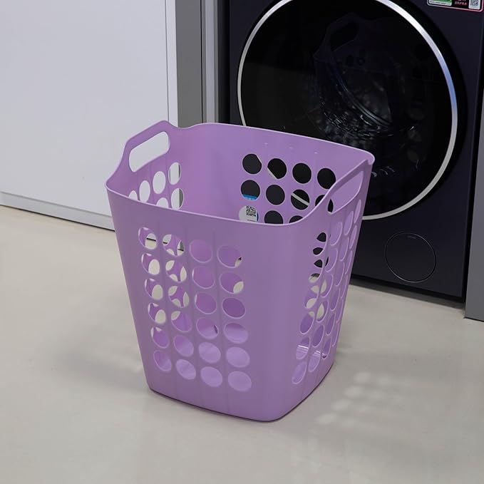 Flexible Plastic Laundry Basket - Square Storage Hamper with Side Handles for Easy Carrying - Versatile Organizer for Laundry, and Household Storage, Purple 50 Litter